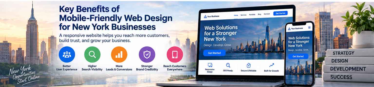 Benefits of mobile-friendly web design for New York businesses with responsive website on laptop and smartphone